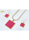 Fuxia rózsaszín, kézműves, négyzet fülbevaló és/vagy medál, nyaklánc 