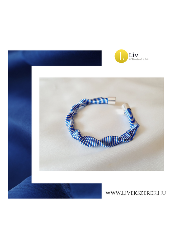 Sötétkék, ezüst színű, egyedi, kézműves, designer hullám karkötő - Liv Ékszerek, ékszer 
