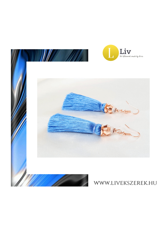 Kék, kézműves, bojtos fülbevaló - Liv Ékszerek 