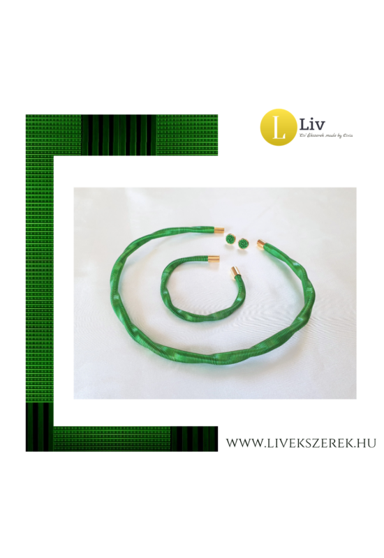 Smaragdzöld, kézműves vékony környaklánc,  és/vagy karperec, fülbevaló - Liv Ékszerek 