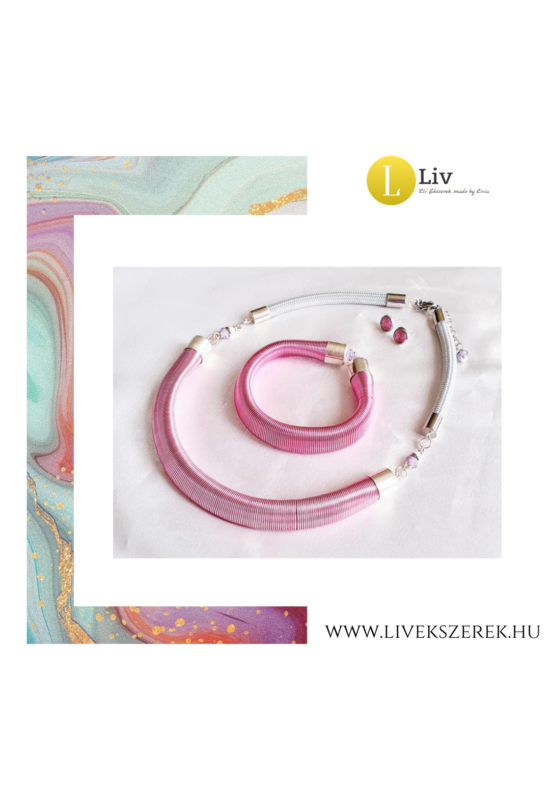 Pasztell rózsaszín, egyedi, kézműves, designer fülbevaló, karkötő és/vagy nyaklánc, hosszú nyaklánc, ékszerszett - Liv Ékszerek, ékszer 